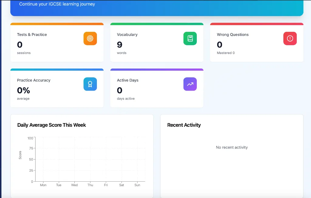IGCSE learning dashboard